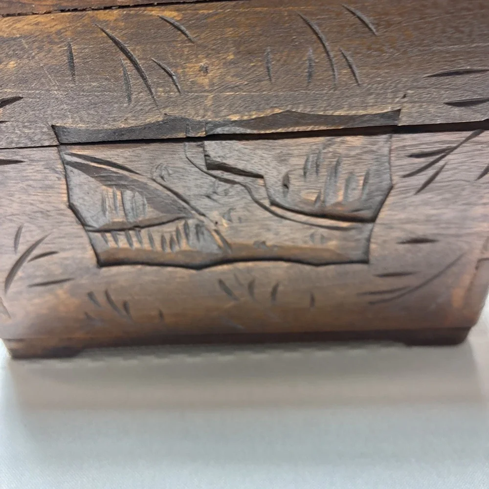 Ornate Asian Vintage / Antique Carved Wooden Chinese Chest / Box